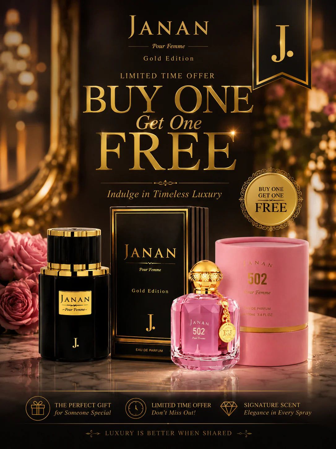 Janan Gold & 502 Wasim Akram Perfume Deal – Buy 1 Get 1 Free (Pack of 2) 100ml